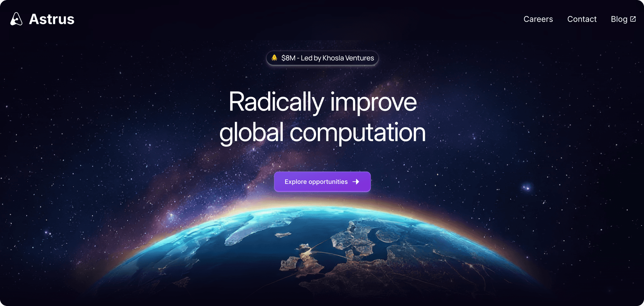 Astrus marketing website hero: Radically improve global computation