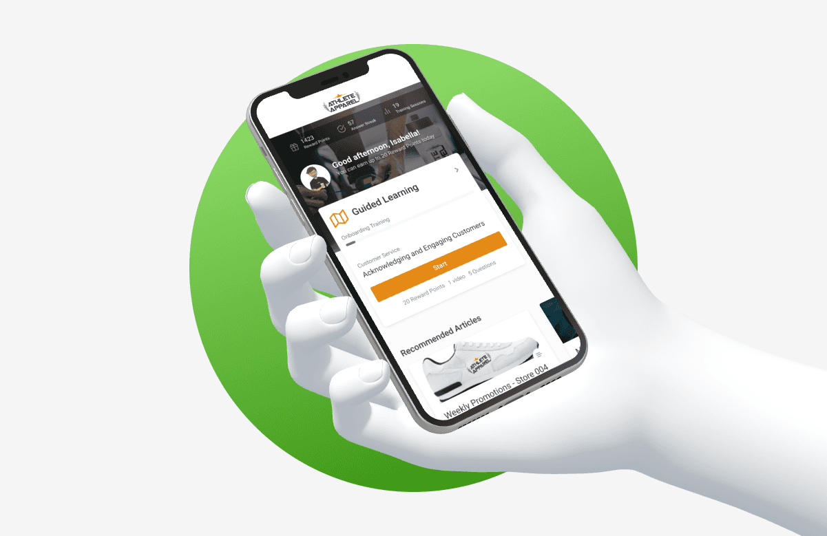 Axonify mobile training app held in hand
