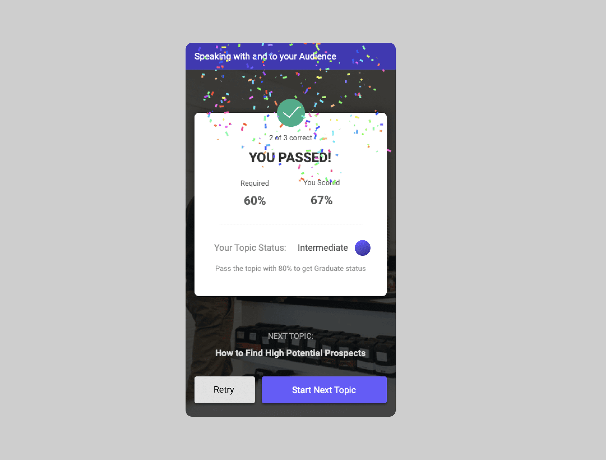 Training quiz result: You passed!
