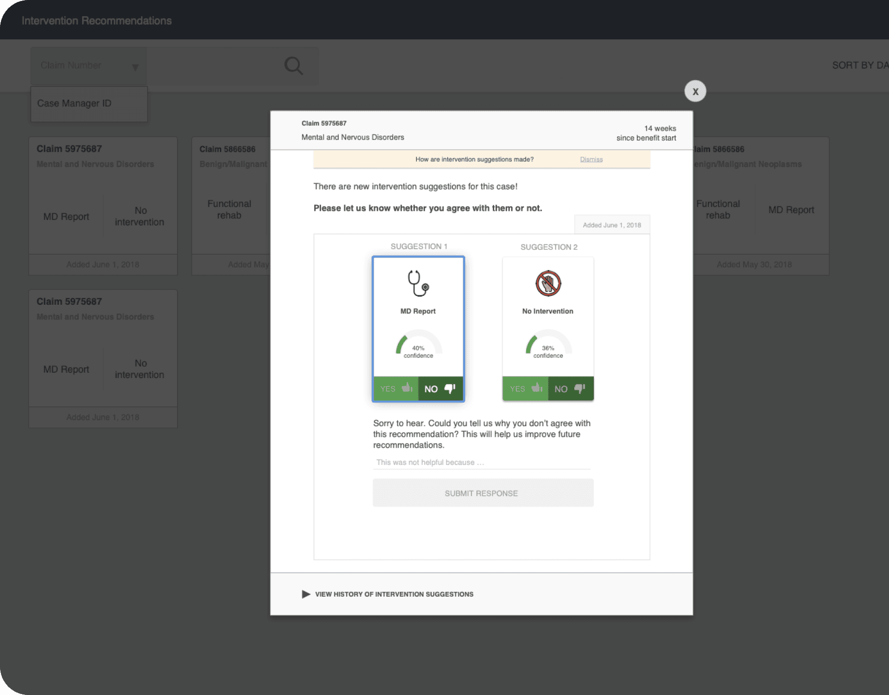 Disability case management with automated intervention suggestions